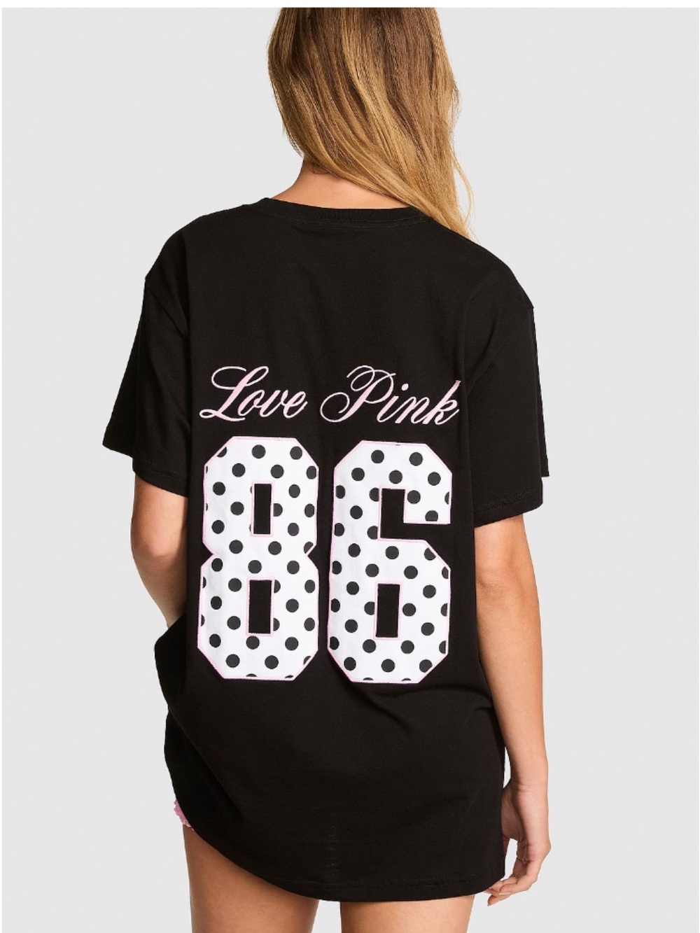 🖤VS Pink campus cotton tee short sleeve polka dot 86 Love Pink sz M NWT